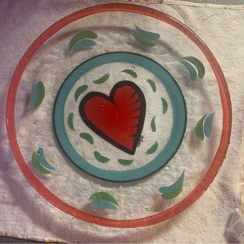Kosta Boda glass heart dish 13”.